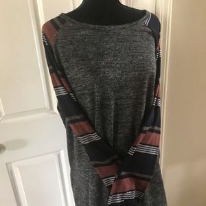 3XL Tunic Gray with Multi-color striped sleeves